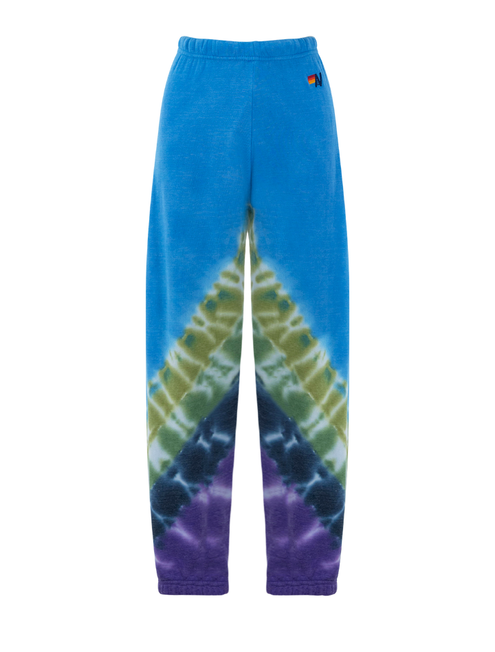 hand dyed v sweatpants in tie dye ocean and purple
