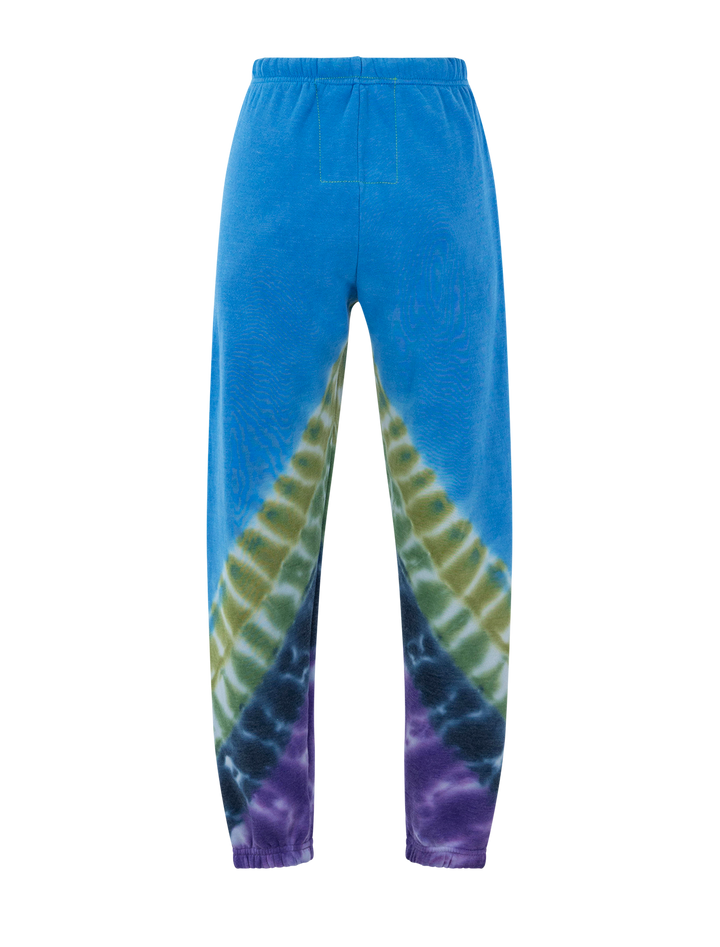 hand dyed v sweatpants in tie dye ocean and purple