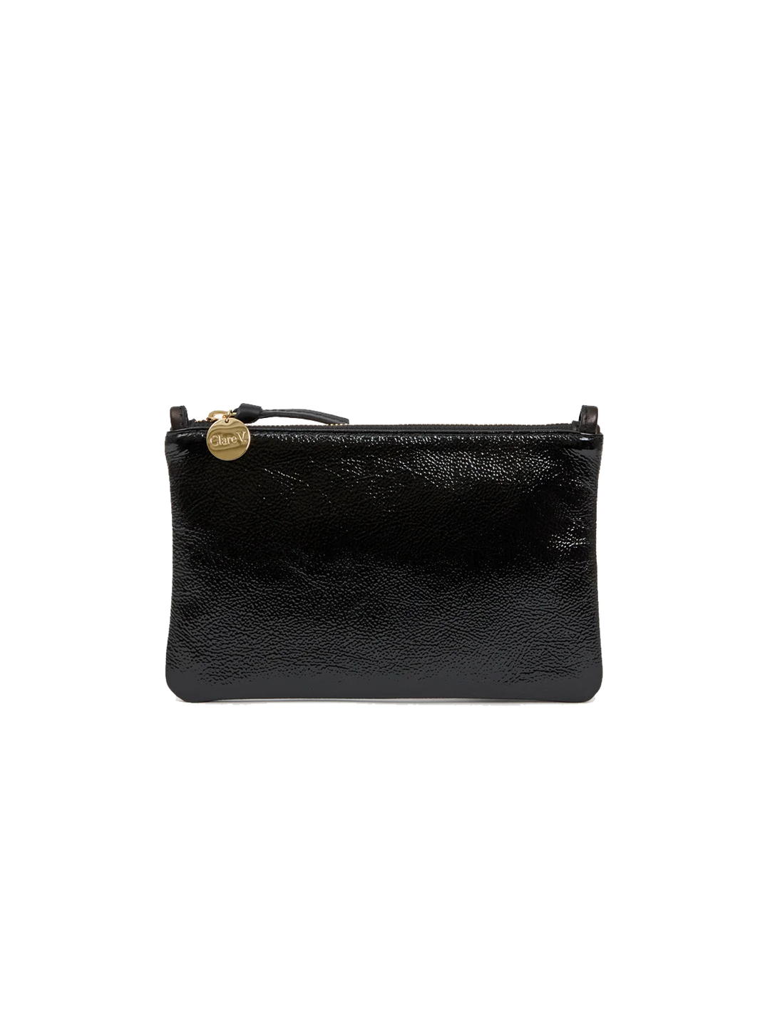 wallet clutch with tabs in black crinkle patent