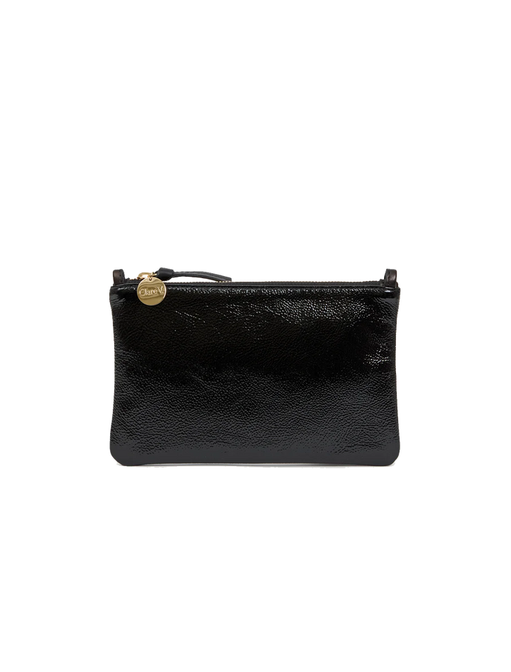 wallet clutch with tabs in black crinkle patent