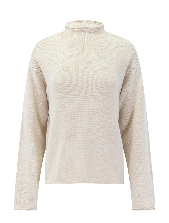 elsie roll neck sweater in wheat heather