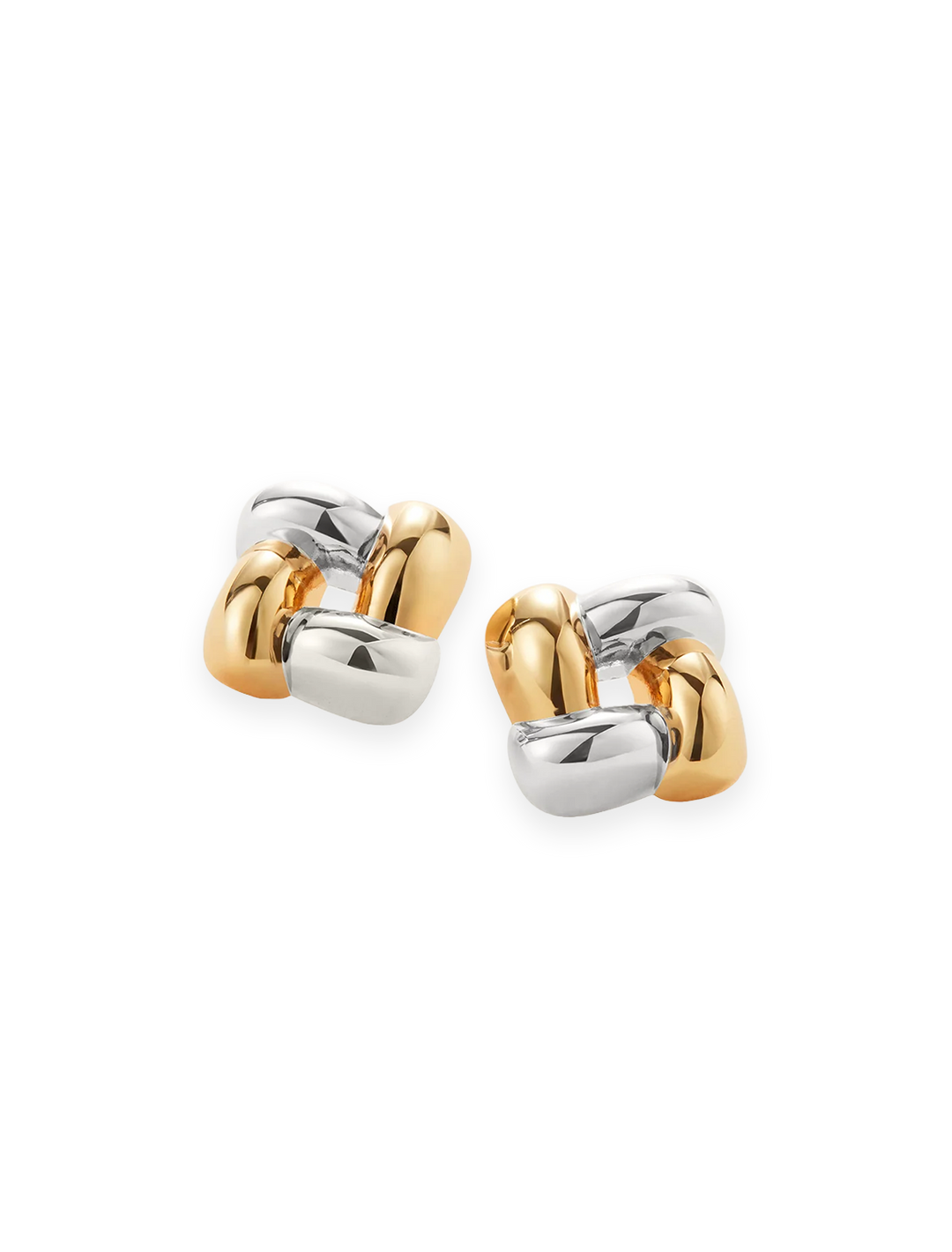 medium woven square earrings in two tone