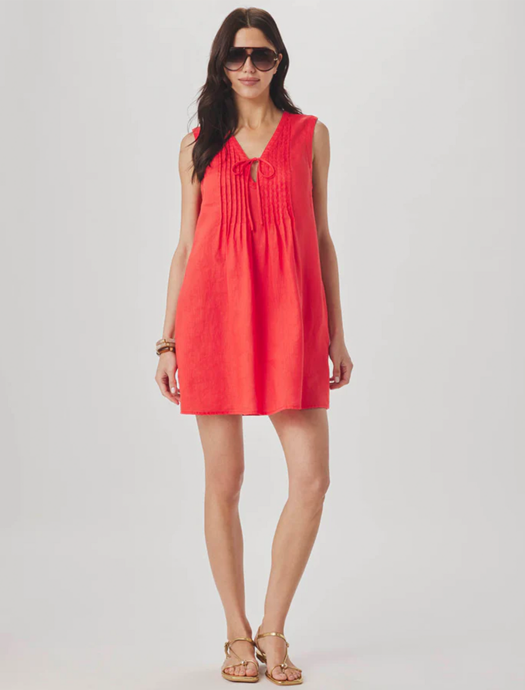 stella linen mini dress in scarlet