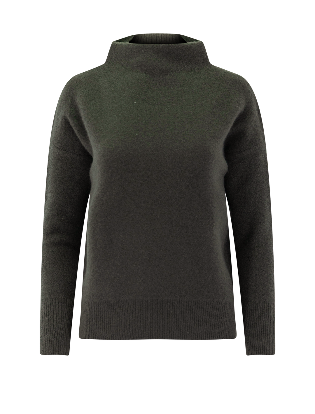 boiled funnel neck pullover in dark moss