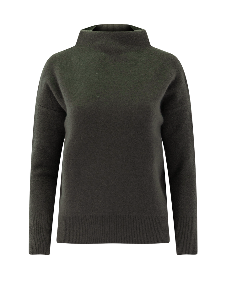boiled funnel neck pullover in dark moss