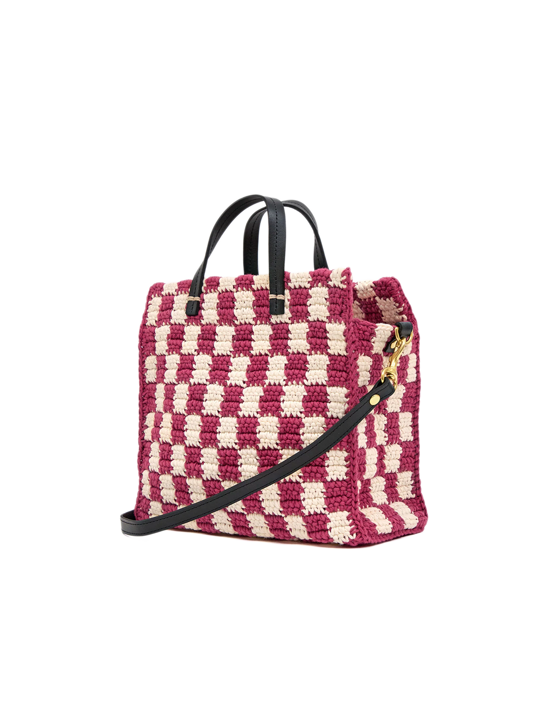 petit summer simple tote in plummy and cream checker