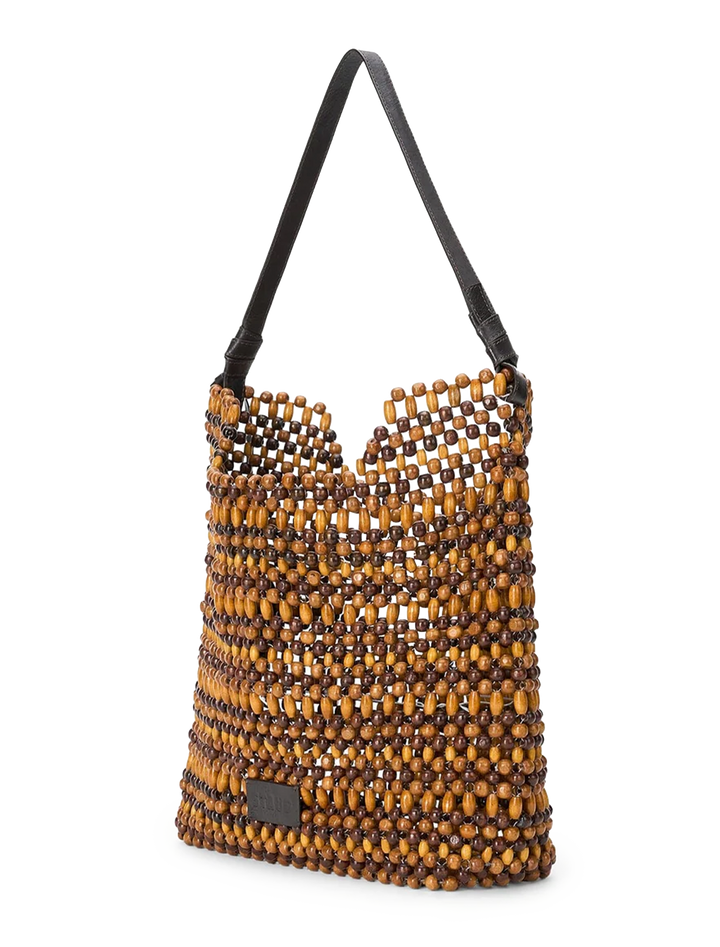 drift shoulder bag in multi wood beads
