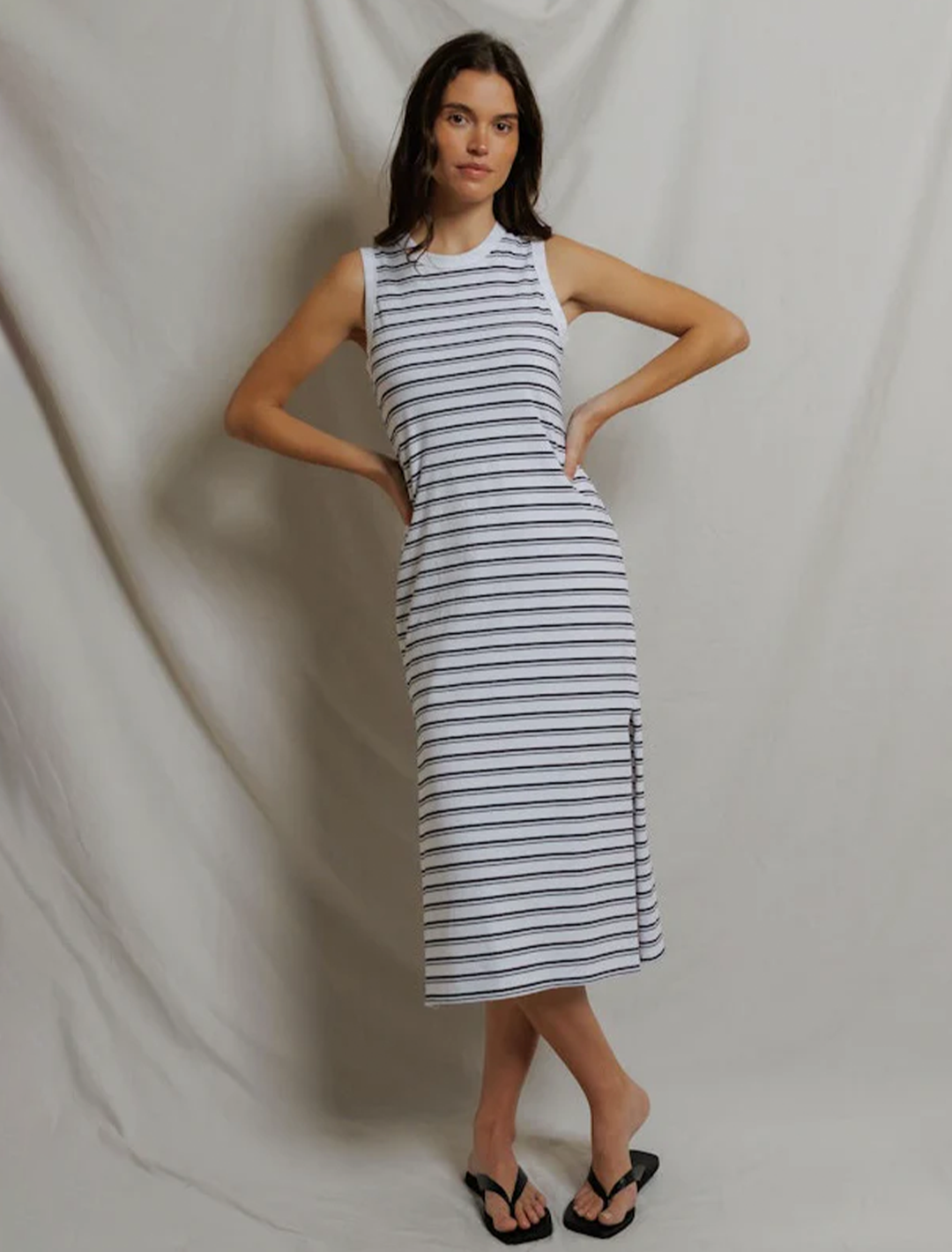 lanell cotton dress in navy stripe