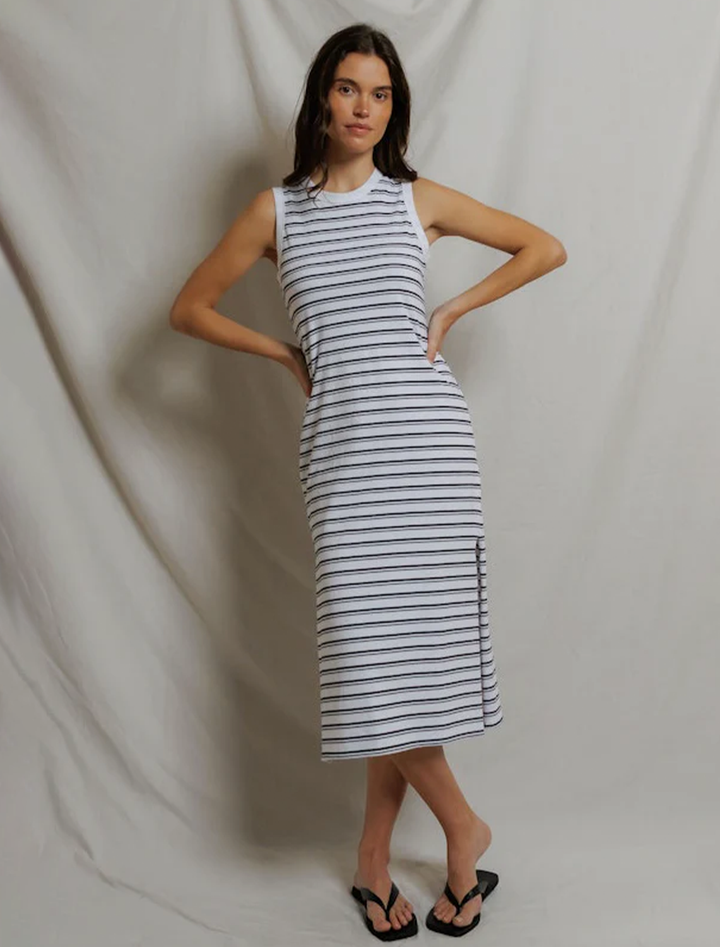 lanell cotton dress in navy stripe