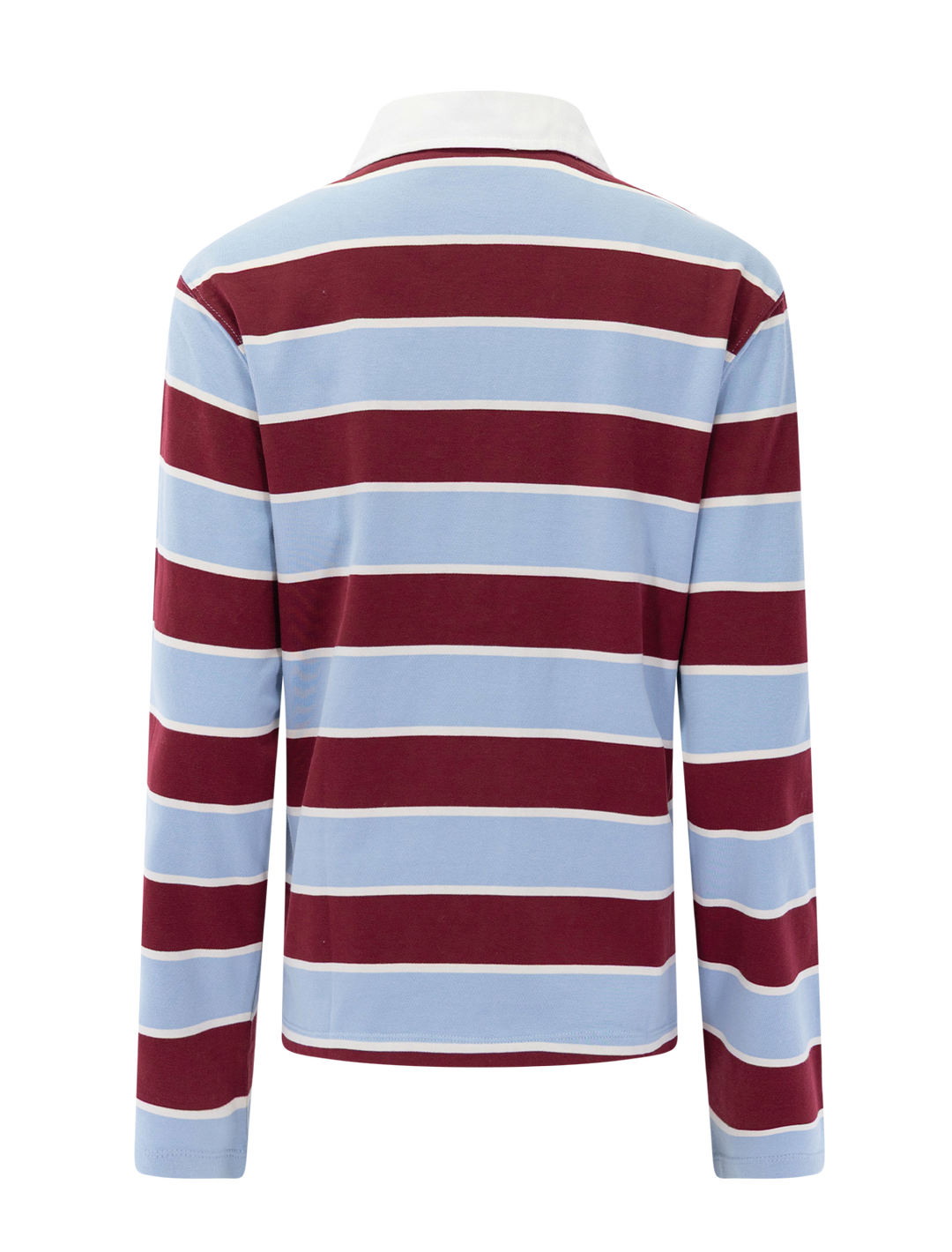 rugby polo in sky &amp; cabernet stripe