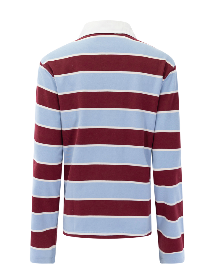 rugby polo in sky &amp; cabernet stripe