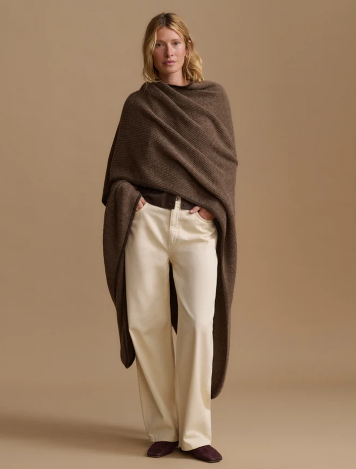 fisherman blanket shawl in brown heather
