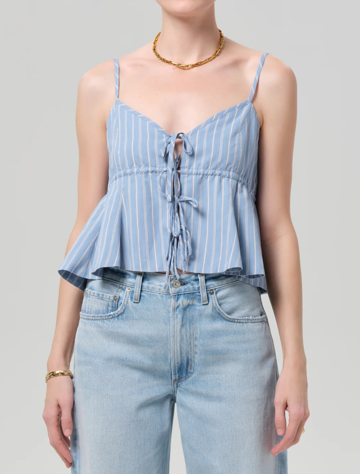 larissa tie front cami in capri stripe