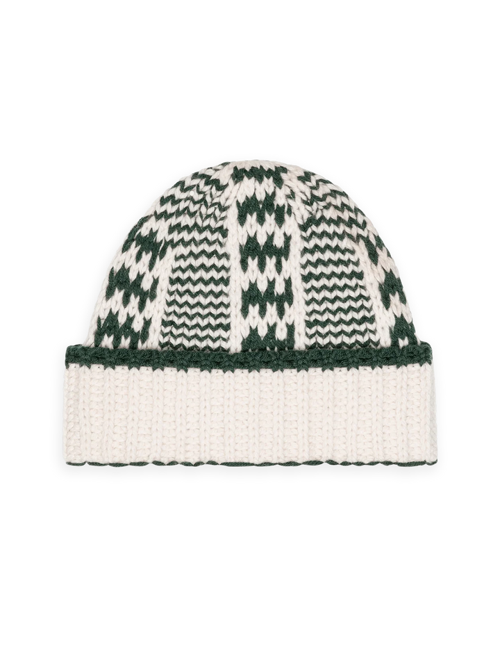 chalet beanie in cream and forest