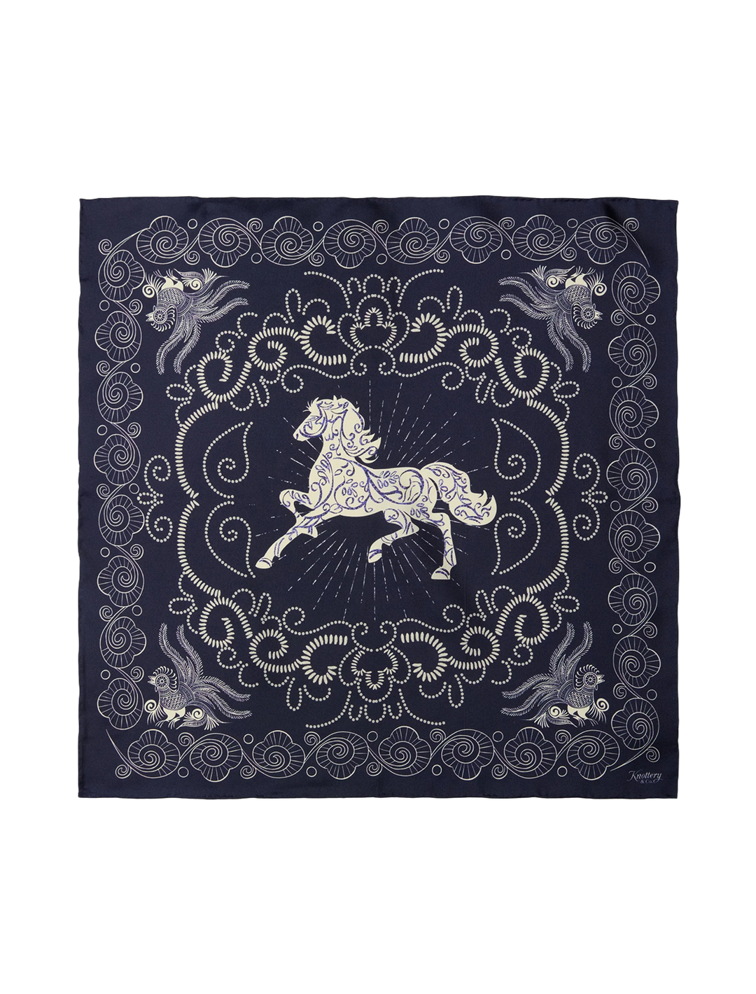 equestrian dreams silk bandana in navy