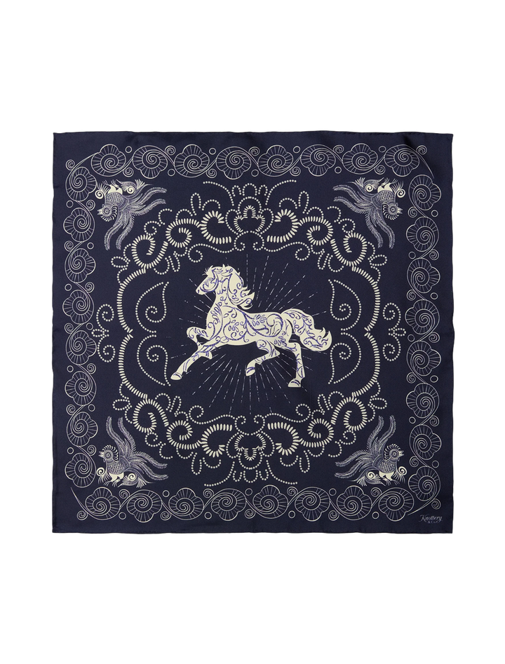 equestrian dreams silk bandana in navy