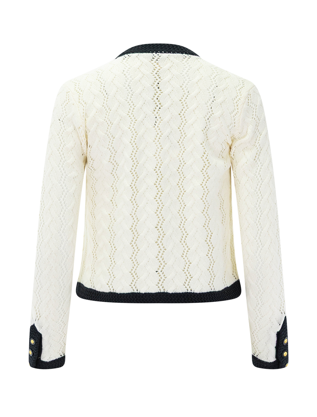 zephyra pointelle cardigan in ivory and black