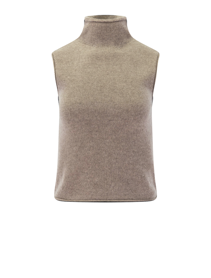 the stevie sleeveless rollneck sweater in mink