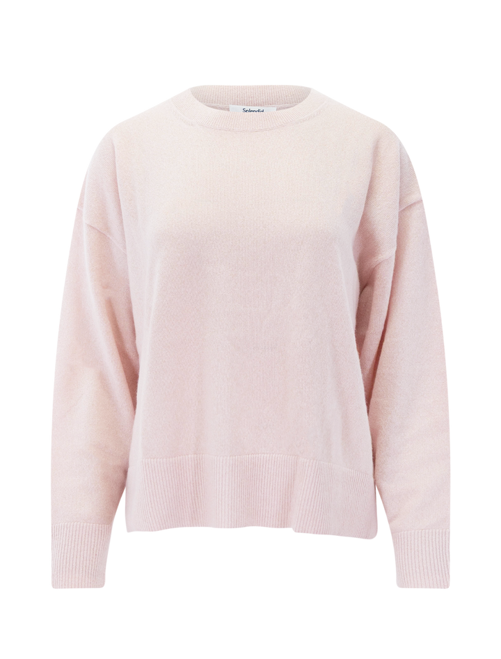 tori cashmere crewneck sweater in pink sparkle
