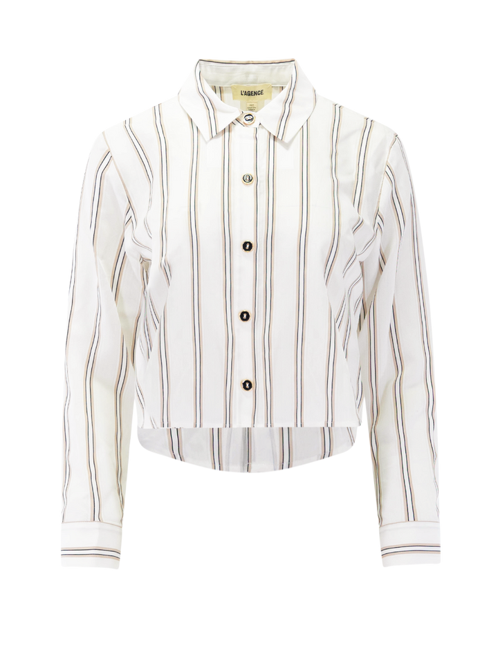 cosette shirt in ivory, khaki, and black stripe