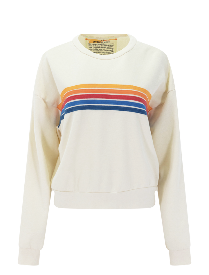 5 stripe crew sweatshirt in vintage white