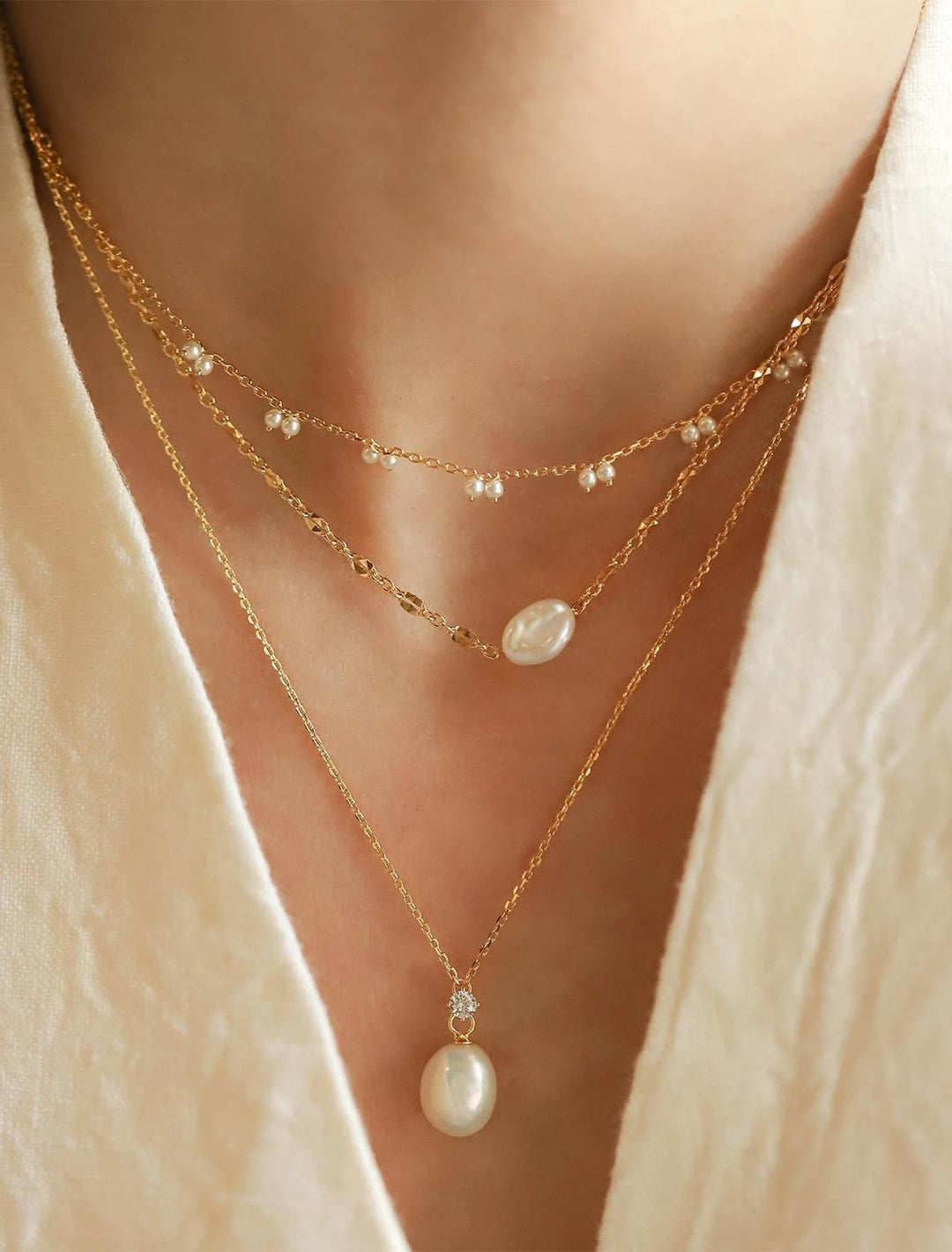 organic pearl and cz pendant necklace
