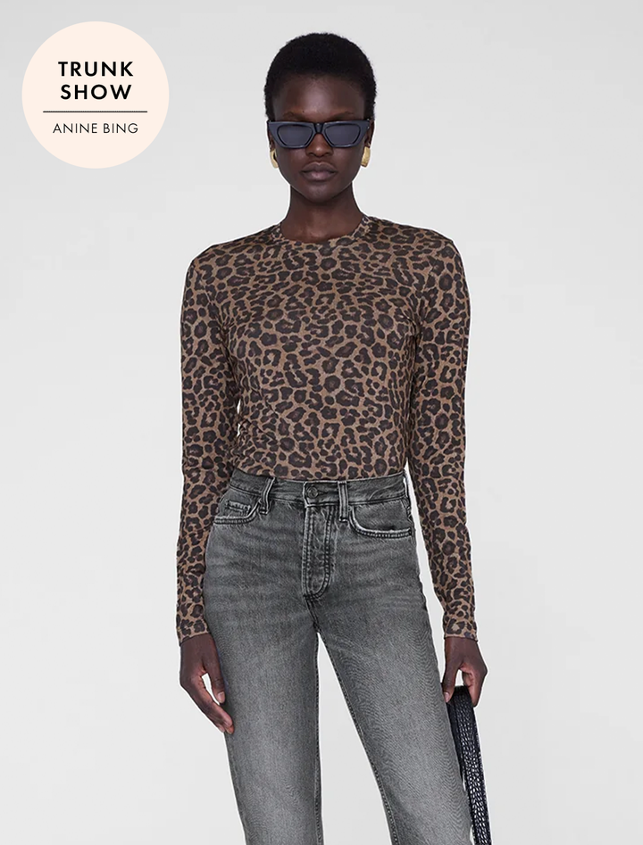 sylvie long sleeve tee in black and brown leopard