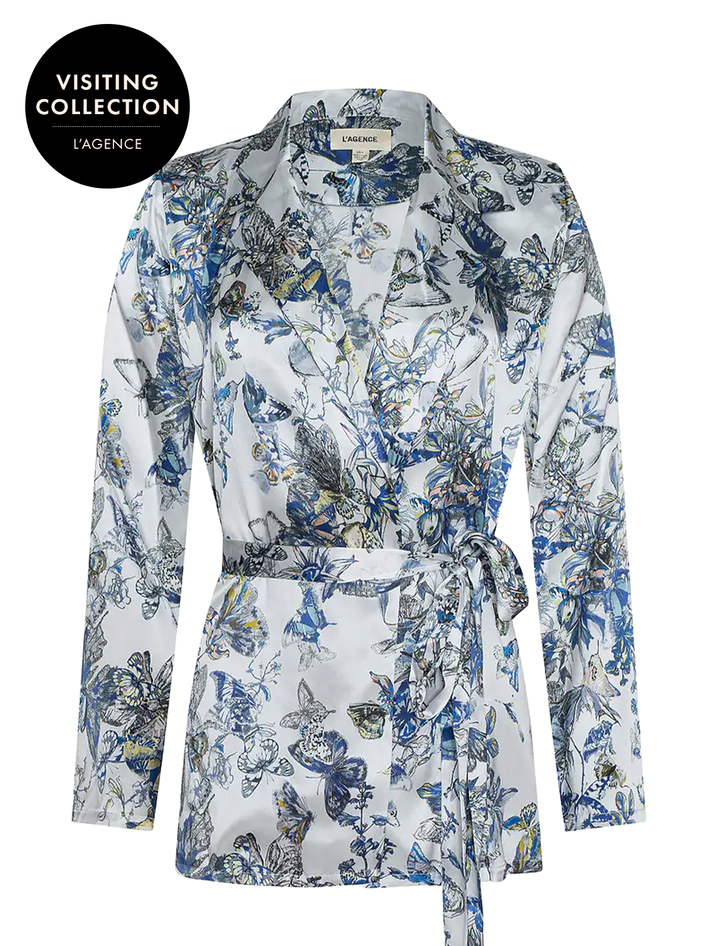 ciara silk robe top in watercolor butterfly