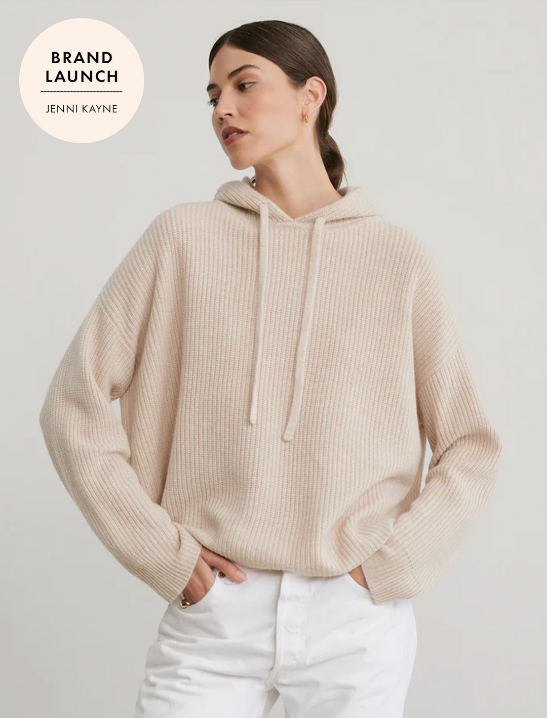 cashmere fisherman hoodie in oatmeal