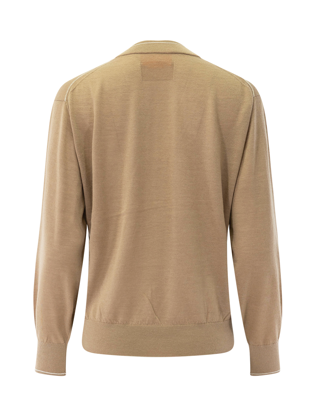 the airy v neck in camel and cream