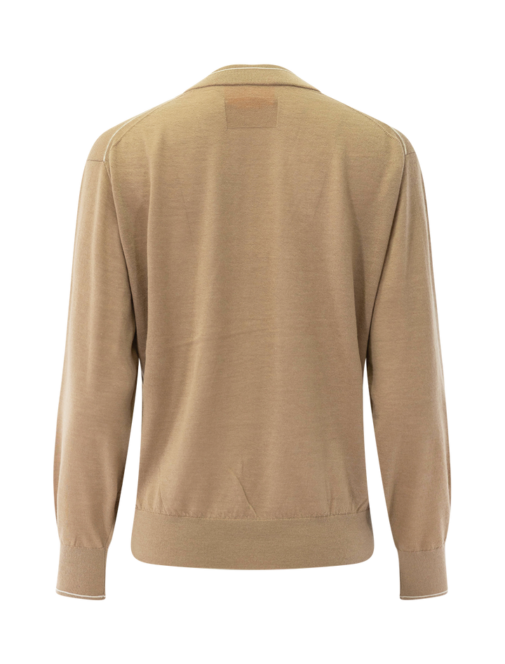 the airy v neck in camel and cream