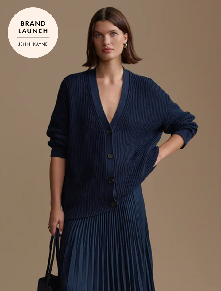 cotton cocoon cardigan in navy