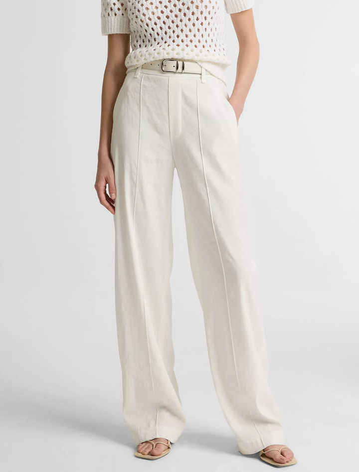 high rise pull on linen pant in offwhite