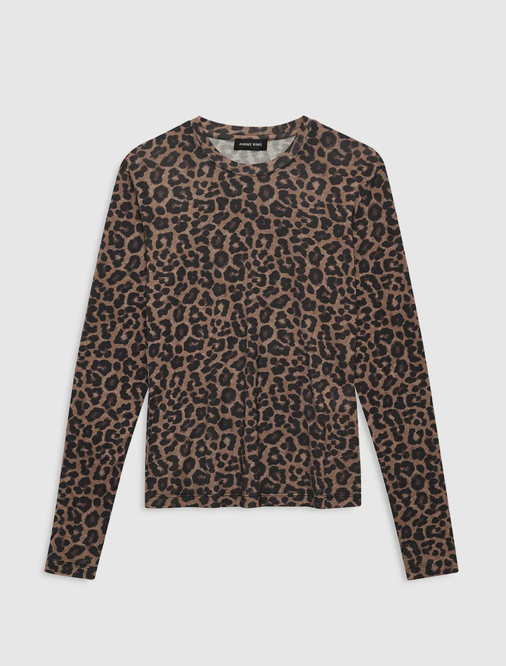 sylvie long sleeve tee in black and brown leopard