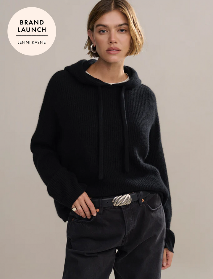 cashmere fisherman hoodie in black