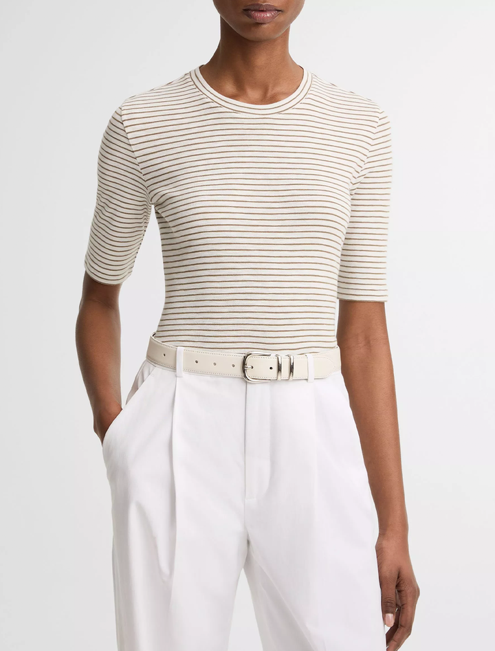 striped elbow sleeve crew in tapenade combo
