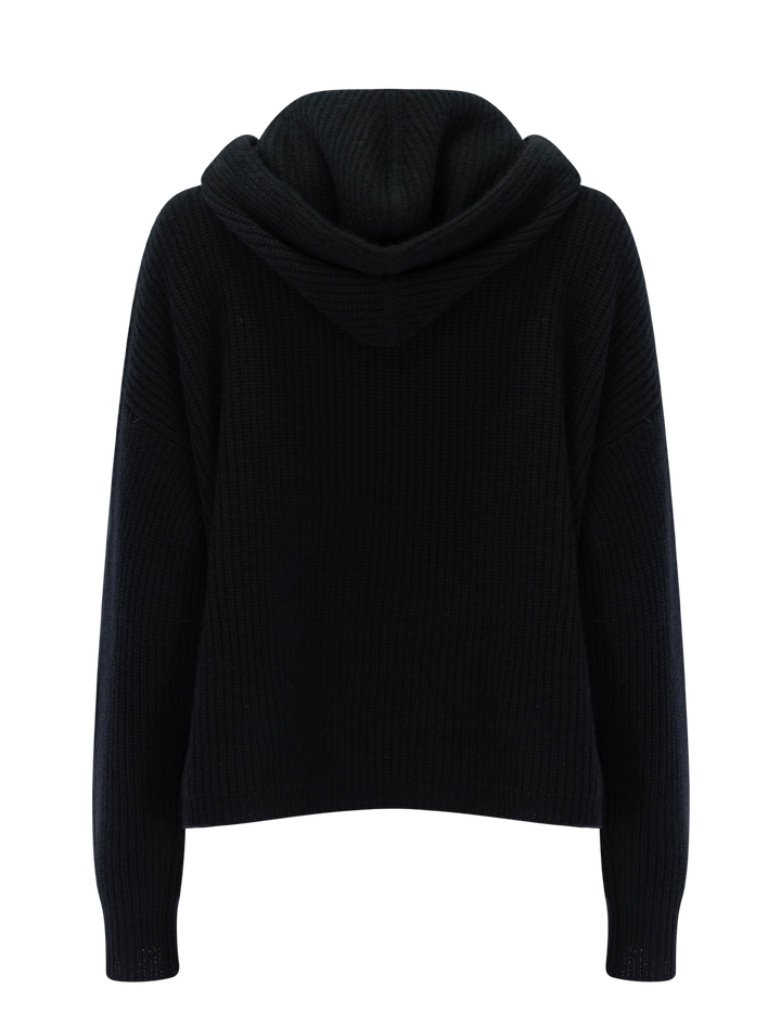 cashmere fisherman hoodie in black