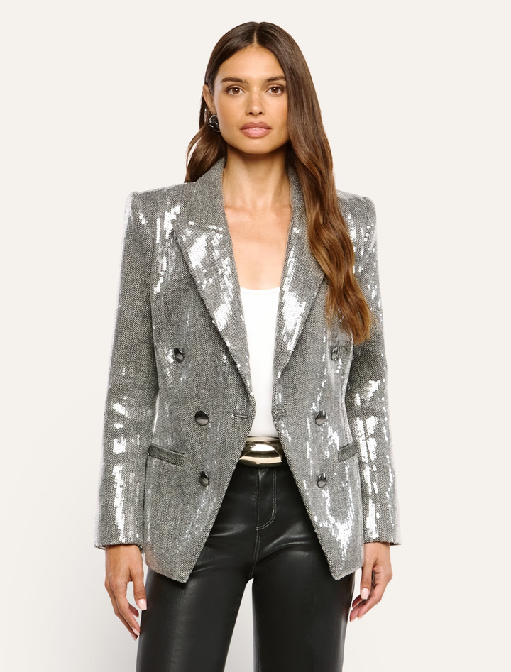 kyomi blazer grey herringbone and sequin