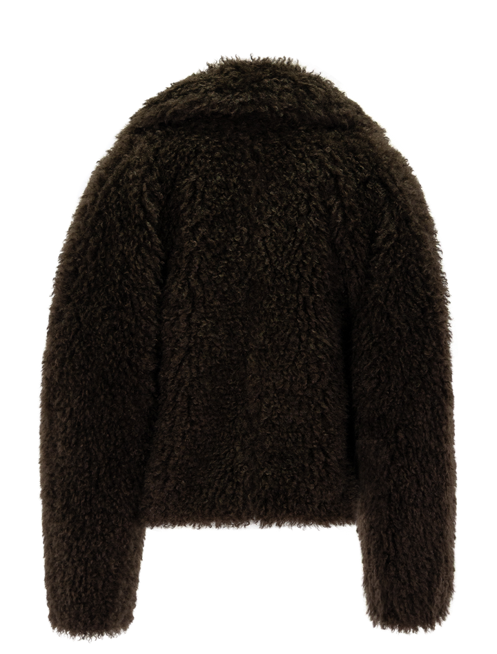 faux fur cropped jacket in pinewood