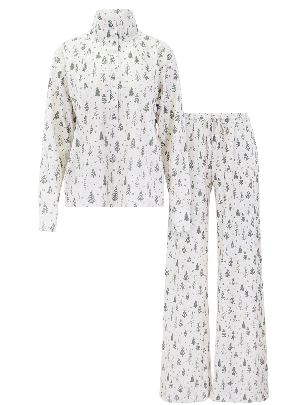 waffle thermal henley pj set in white fir trees