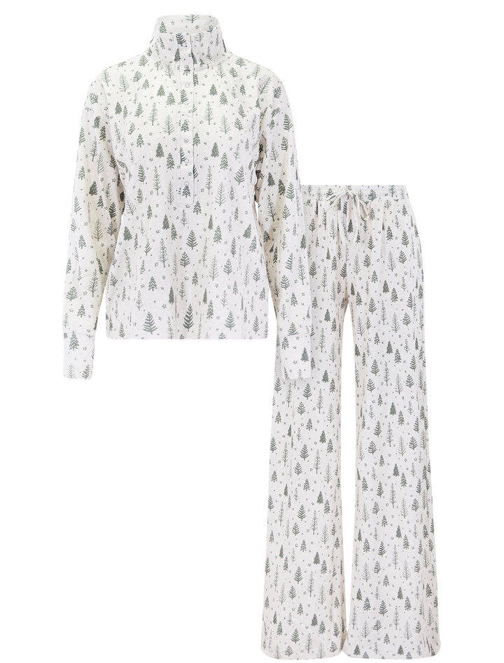 waffle thermal henley pj set in white fir trees