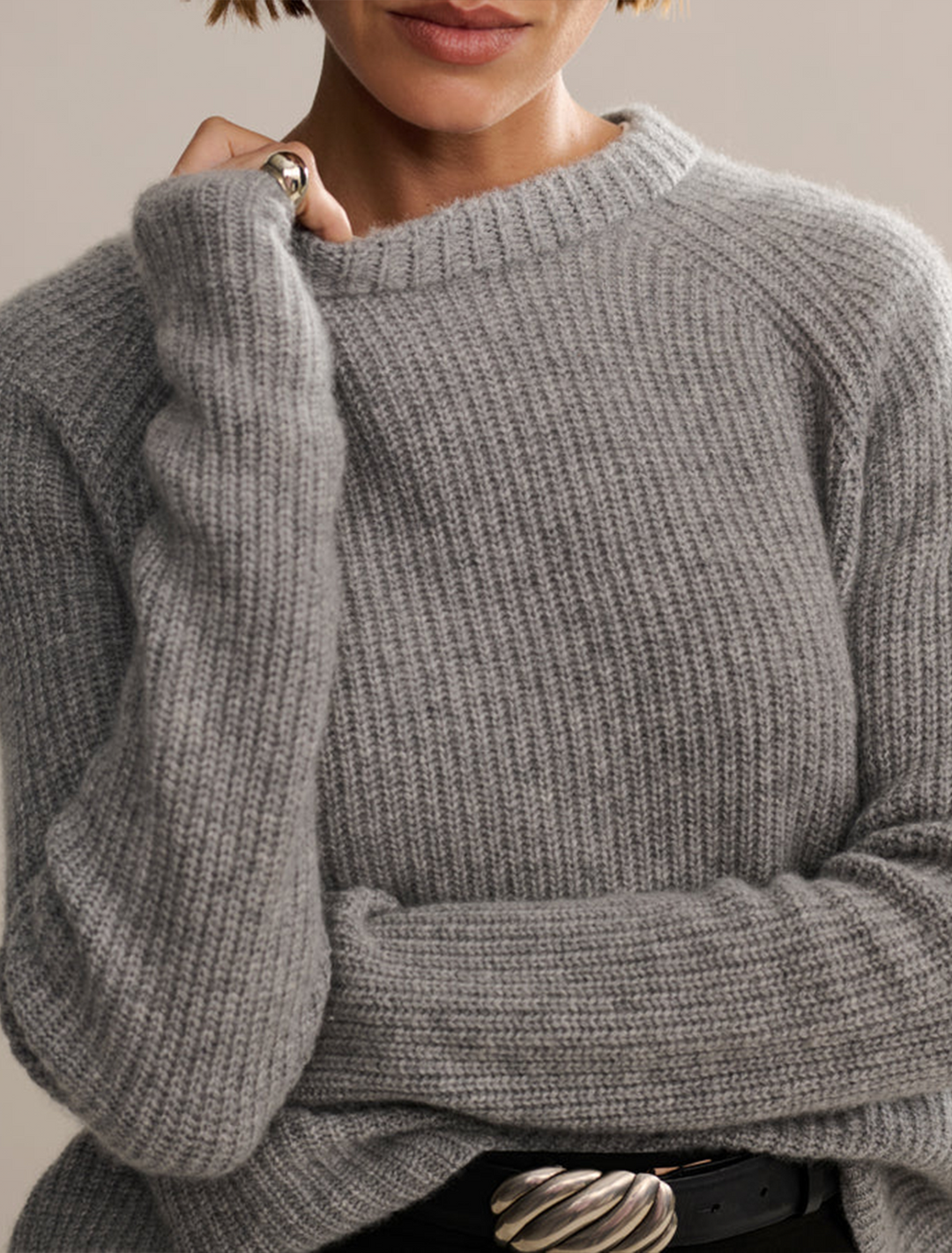 cashmere fishermans sweater in heather grey