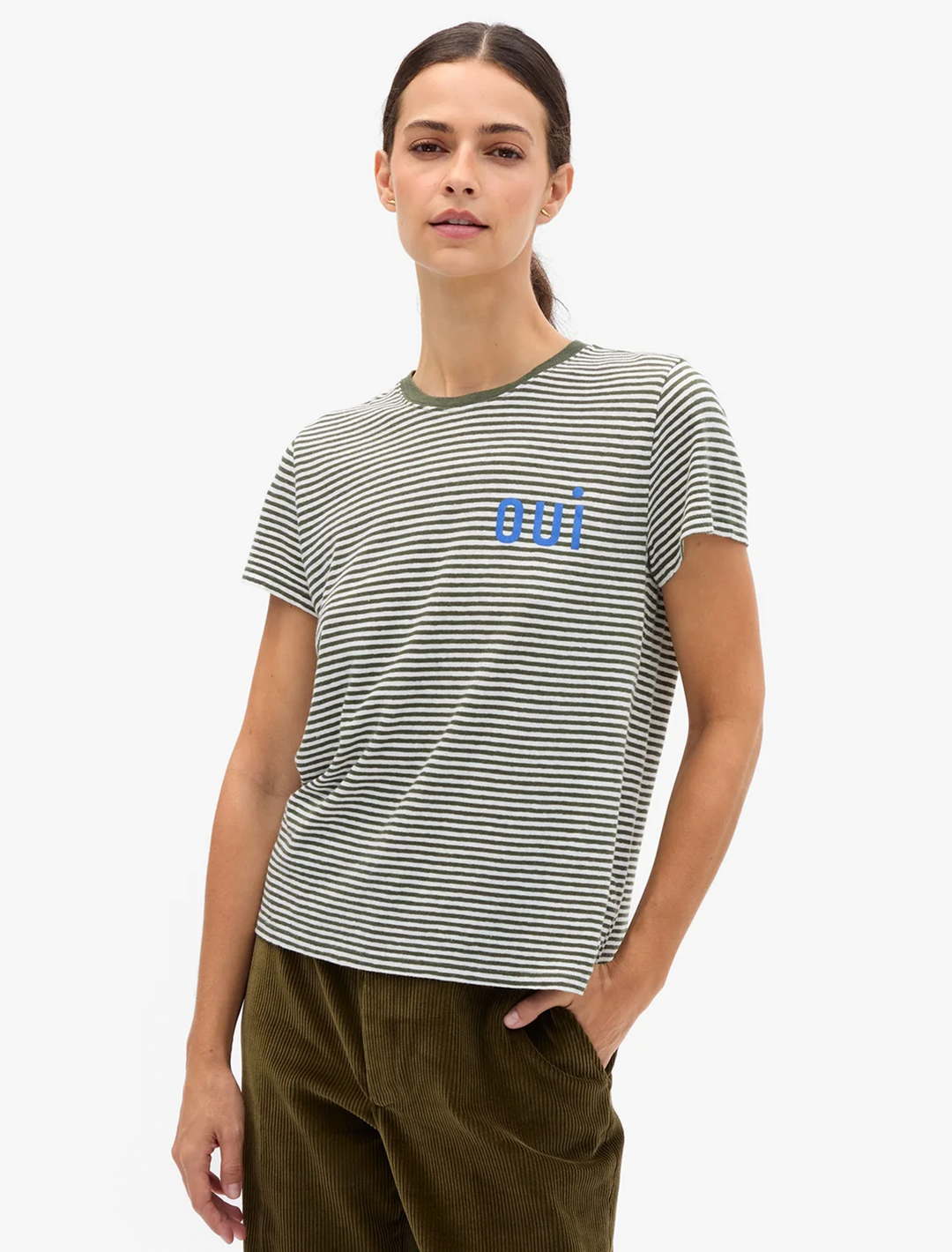 classic oui tee in army green stripe