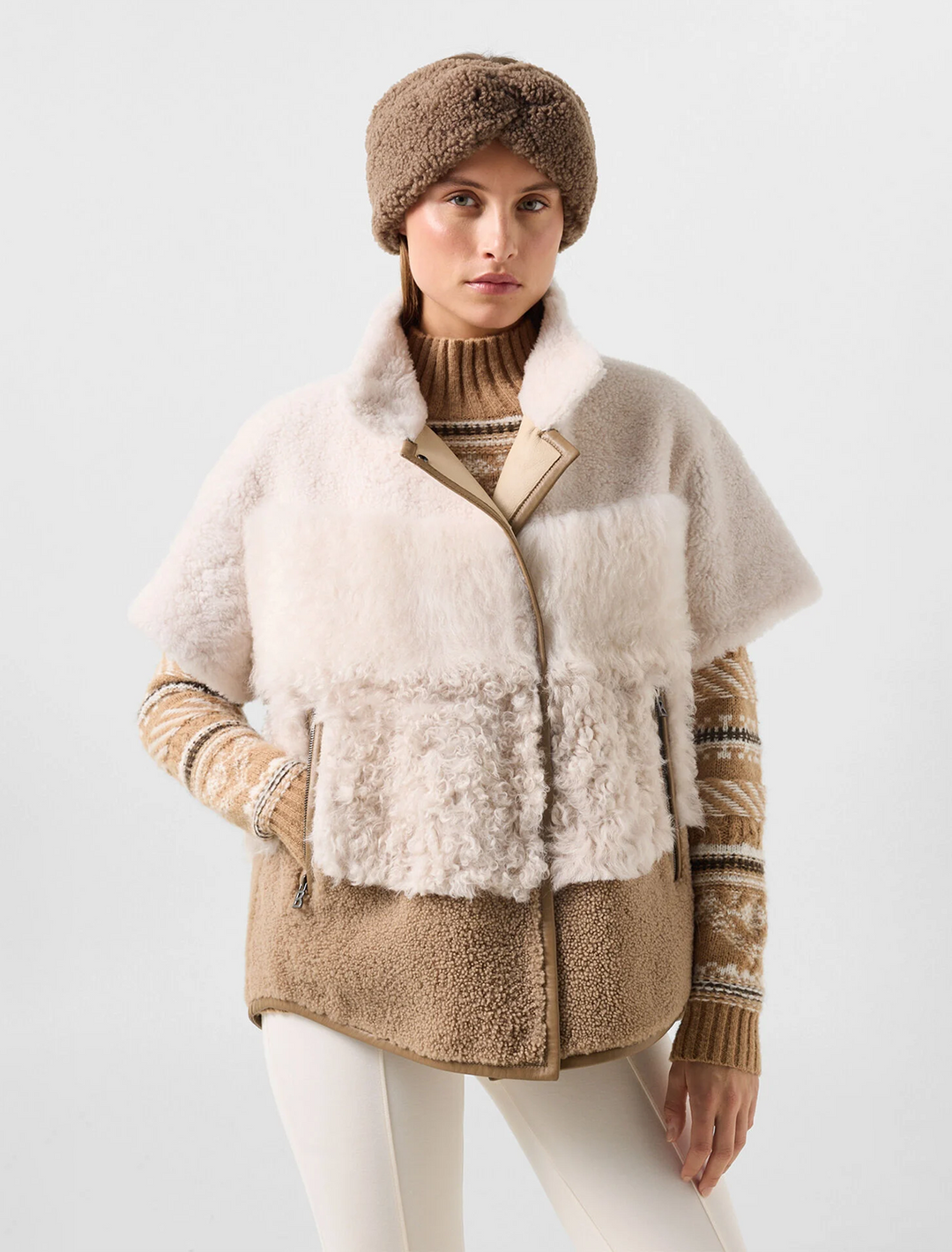 lexy lambskin jacket in cream and brown