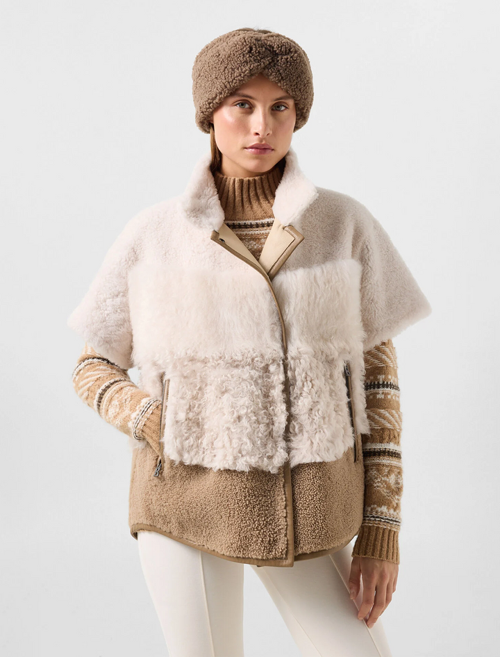 lexy lambskin jacket in cream and brown