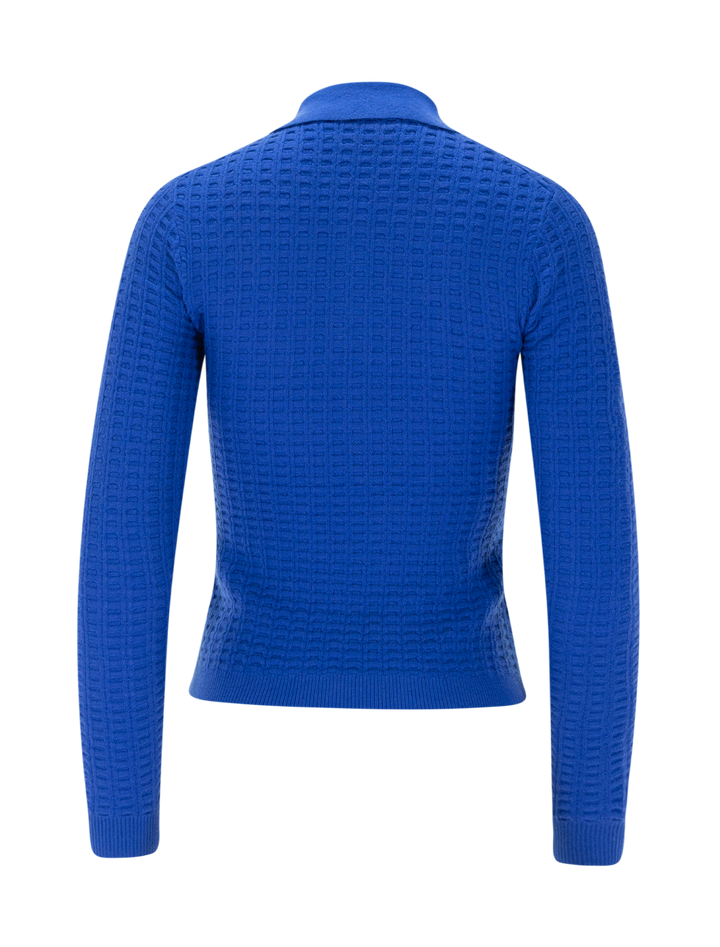 long sleeve shrunken waffle polo in reservoir