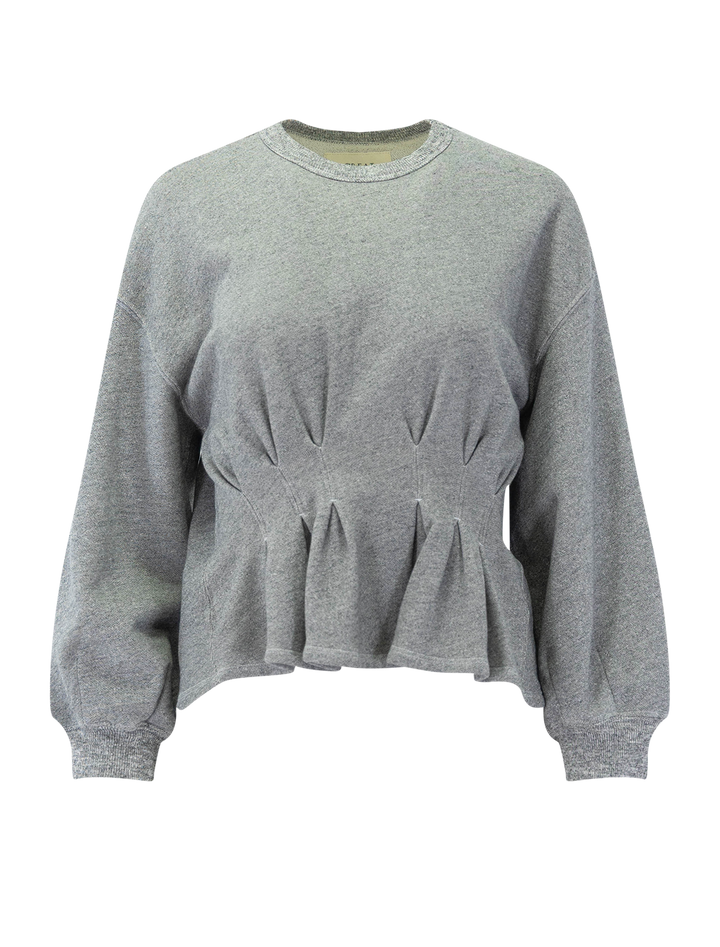 the slouchy corset sweatshirt in varsity grey