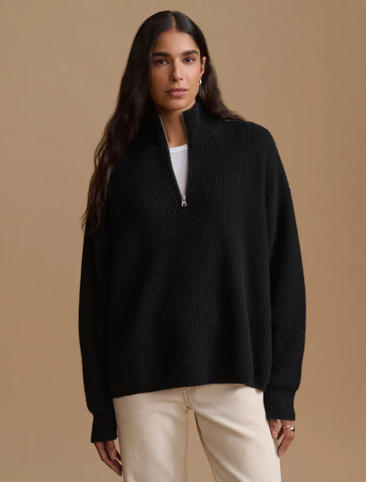 cashmere half zip in black