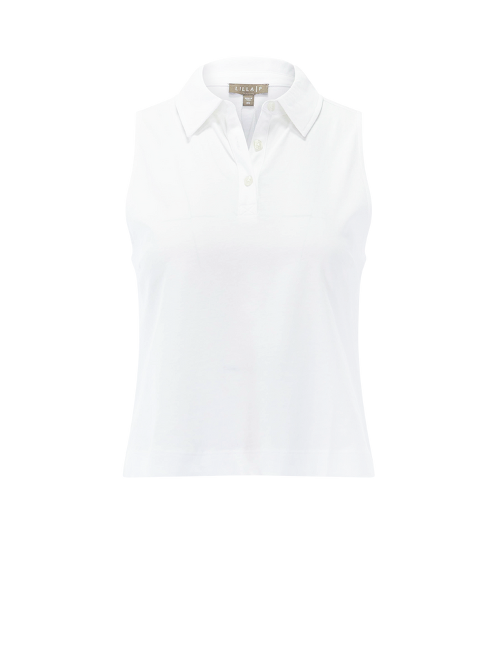 sleeveless polo top in white