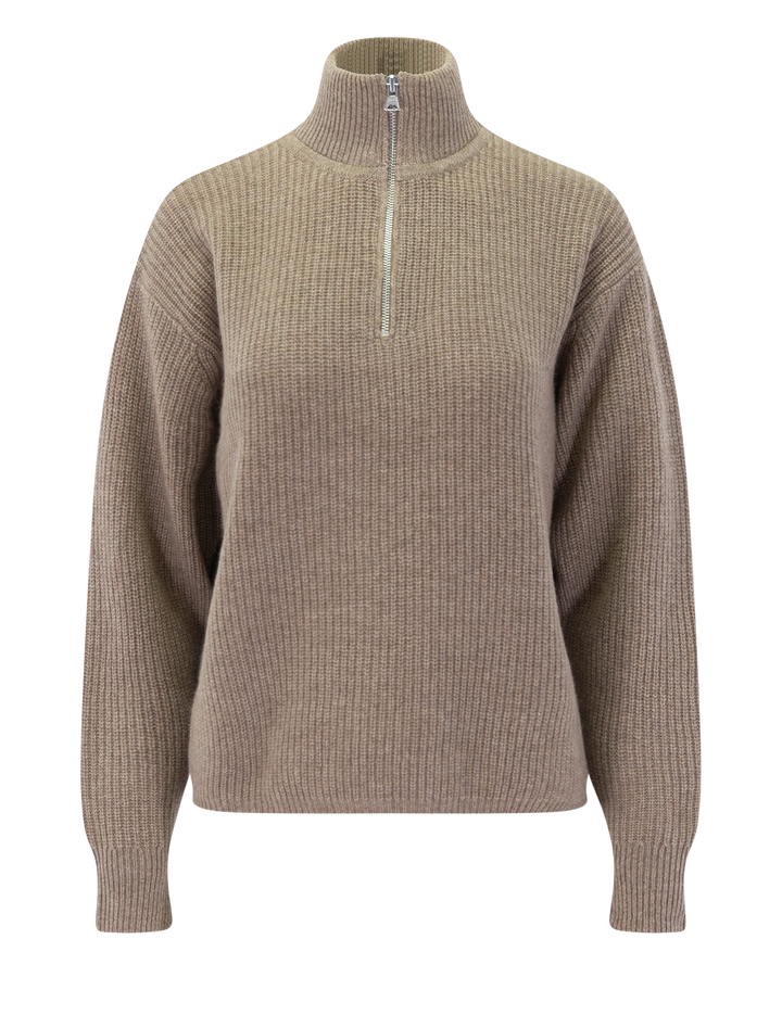 cashmere half zip in undyed stone